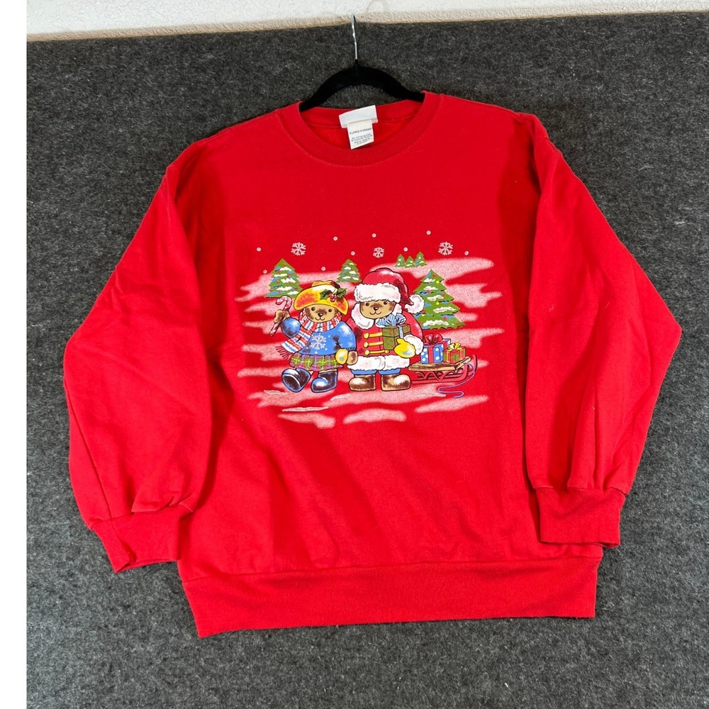 Vintage Basic Editions Christmas Teddy Bear Sweatshirt Red XL Holiday Pullover